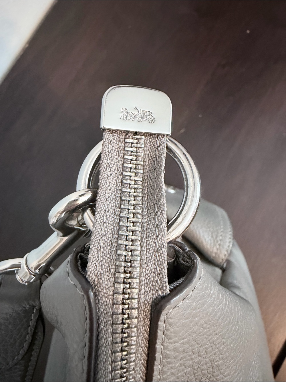 COACH Pennie Pebbled Leather & Suede Shoulder Bag Light Gray Style F2181-C1522 - Picture 7 of 12